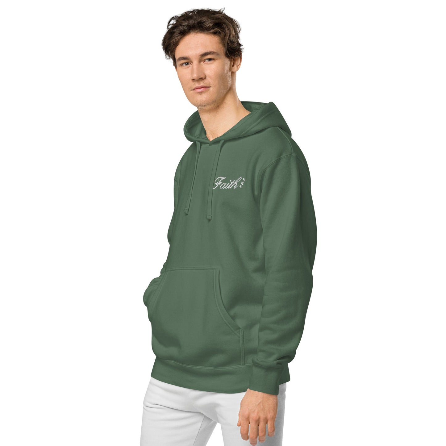 Embroidered Holy Trinity "Faith" Set Unisex Pigment Dyed Hoodie - Faith, Can Apparel