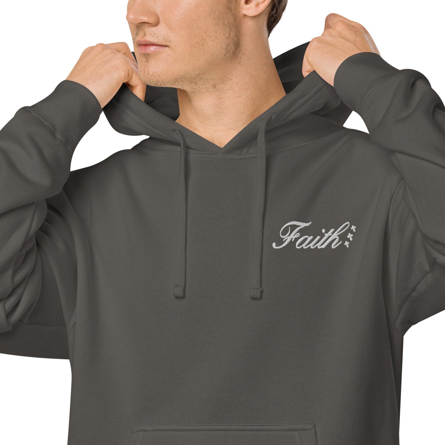 Embroidered Holy Trinity "Faith" Set Unisex Pigment Dyed Hoodie - Faith, Can Apparel