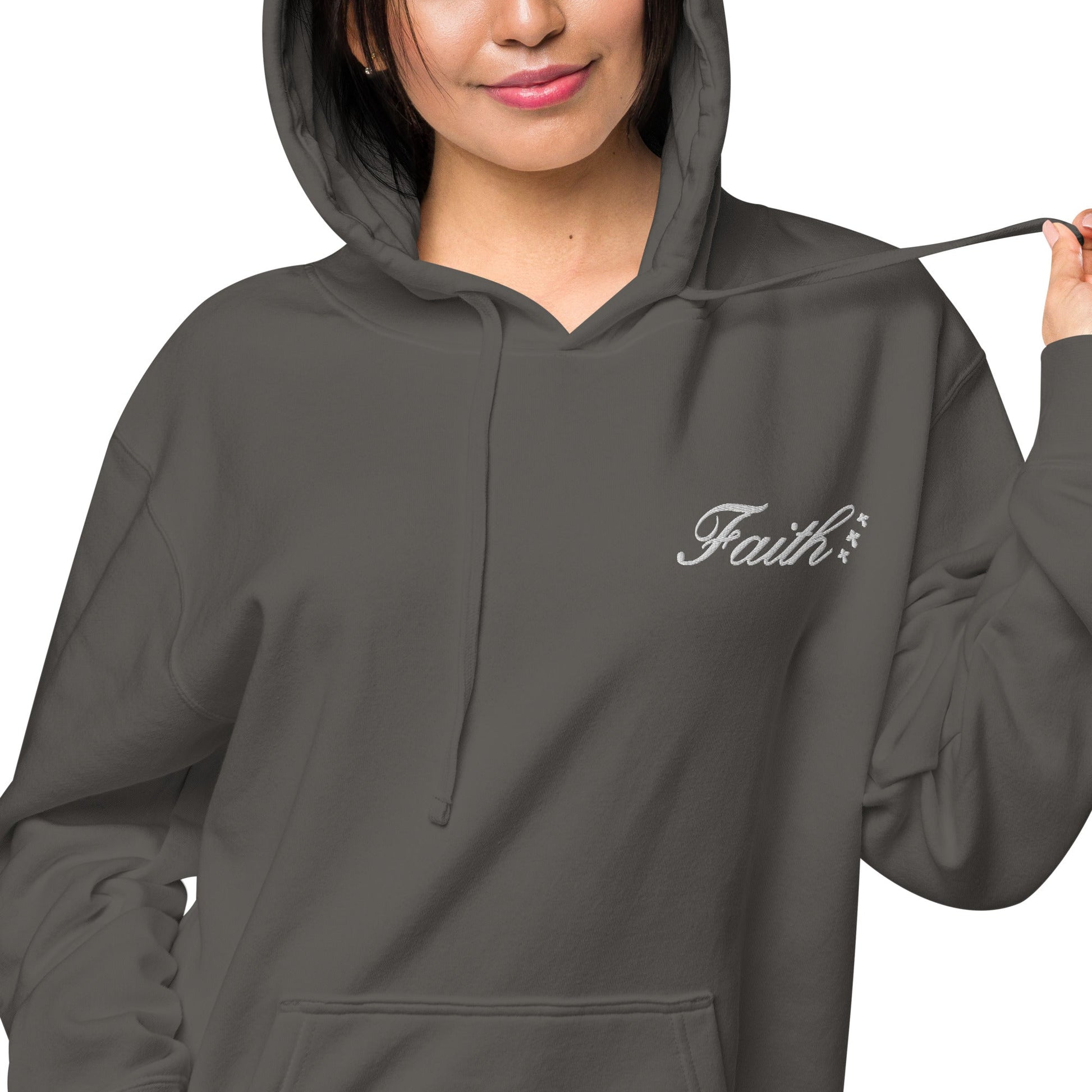 Embroidered Holy Trinity "Faith" Set Unisex Pigment Dyed Hoodie - Faith, Can Apparel