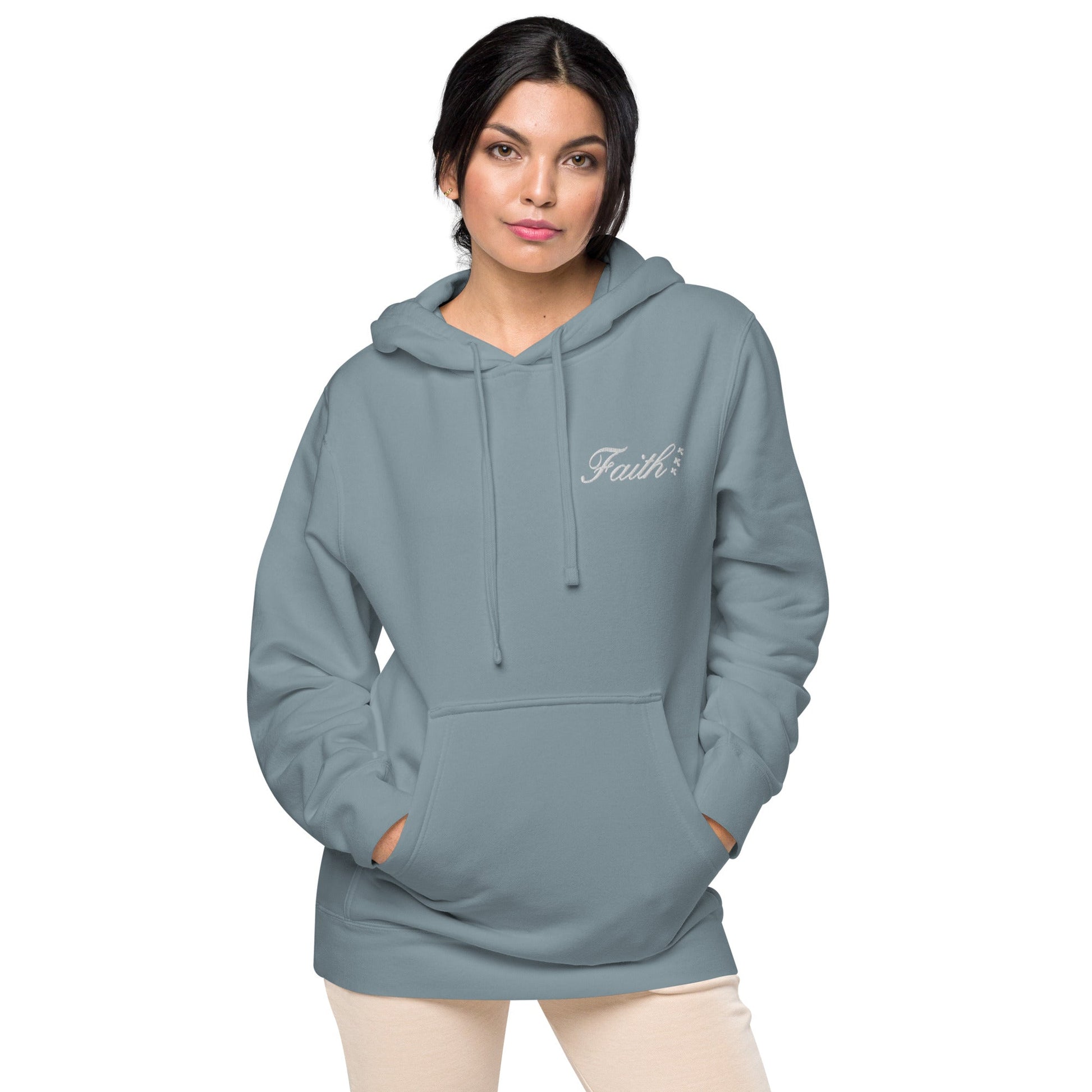 Embroidered Holy Trinity "Faith" Set Unisex Pigment Dyed Hoodie - Faith, Can Apparel