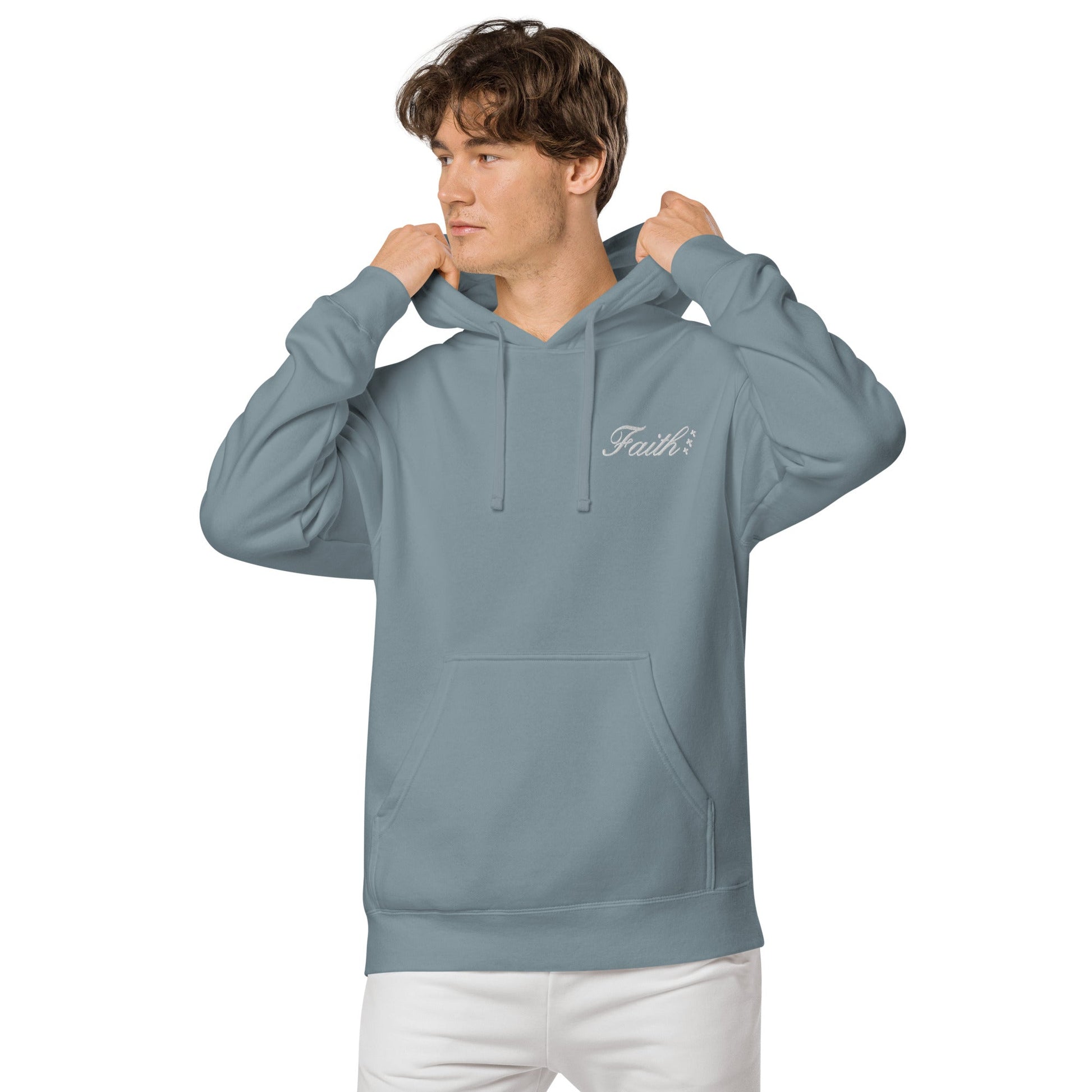 Embroidered Holy Trinity "Faith" Set Unisex Pigment Dyed Hoodie - Faith, Can Apparel