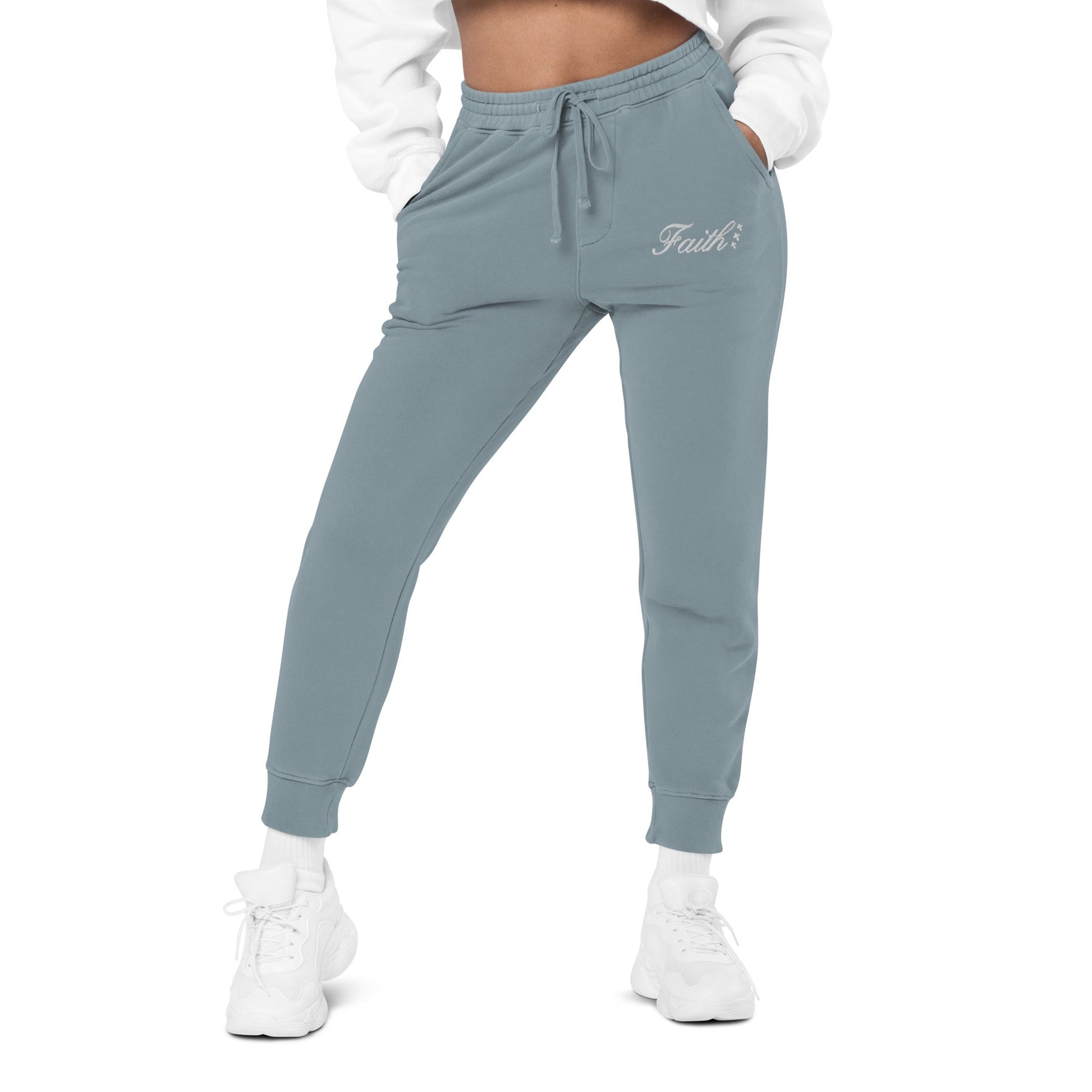 Embroidered Holy Trinity "Faith" Set Unisex Pigment Dyed Sweatpants - Faith, Can Apparel