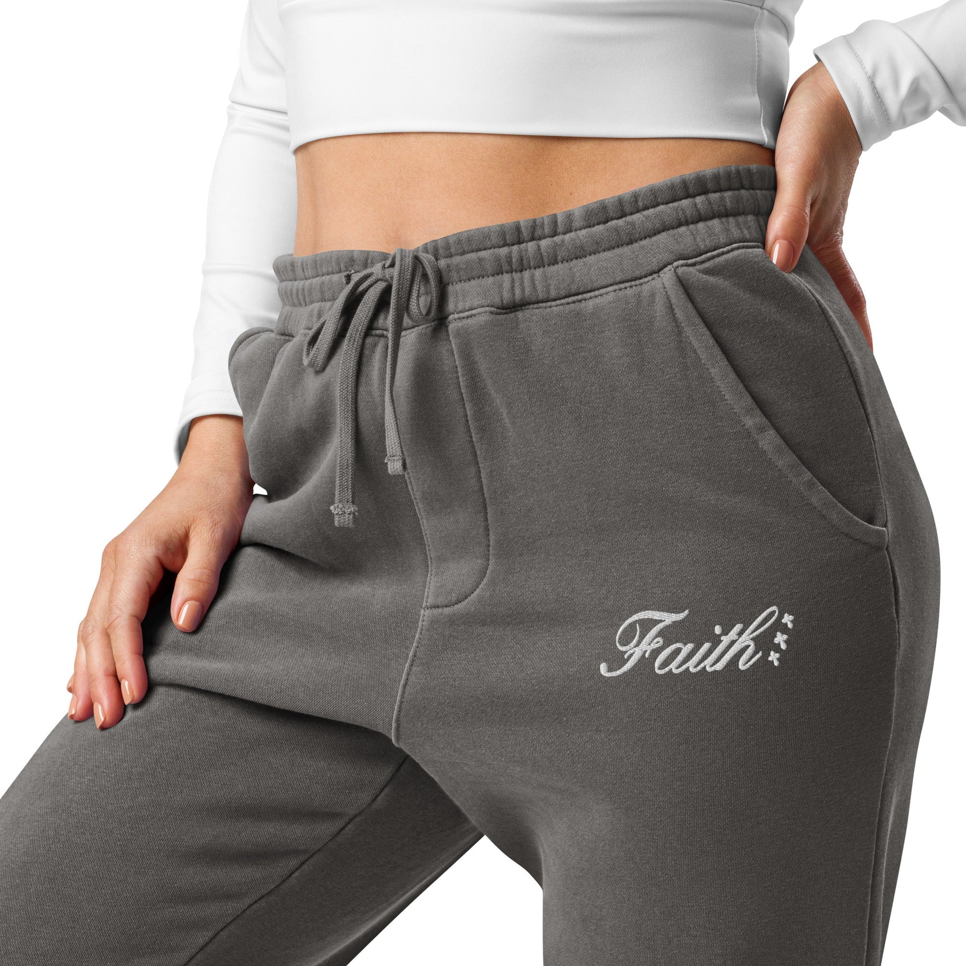 Embroidered Holy Trinity "Faith" Set Unisex Pigment Dyed Sweatpants - Faith, Can Apparel