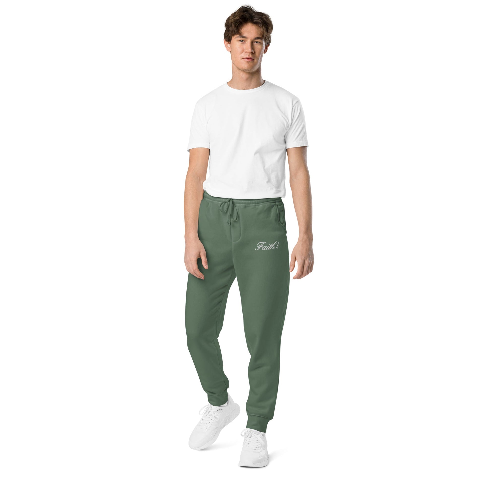 Embroidered Holy Trinity "Faith" Set Unisex Pigment Dyed Sweatpants - Faith, Can Apparel
