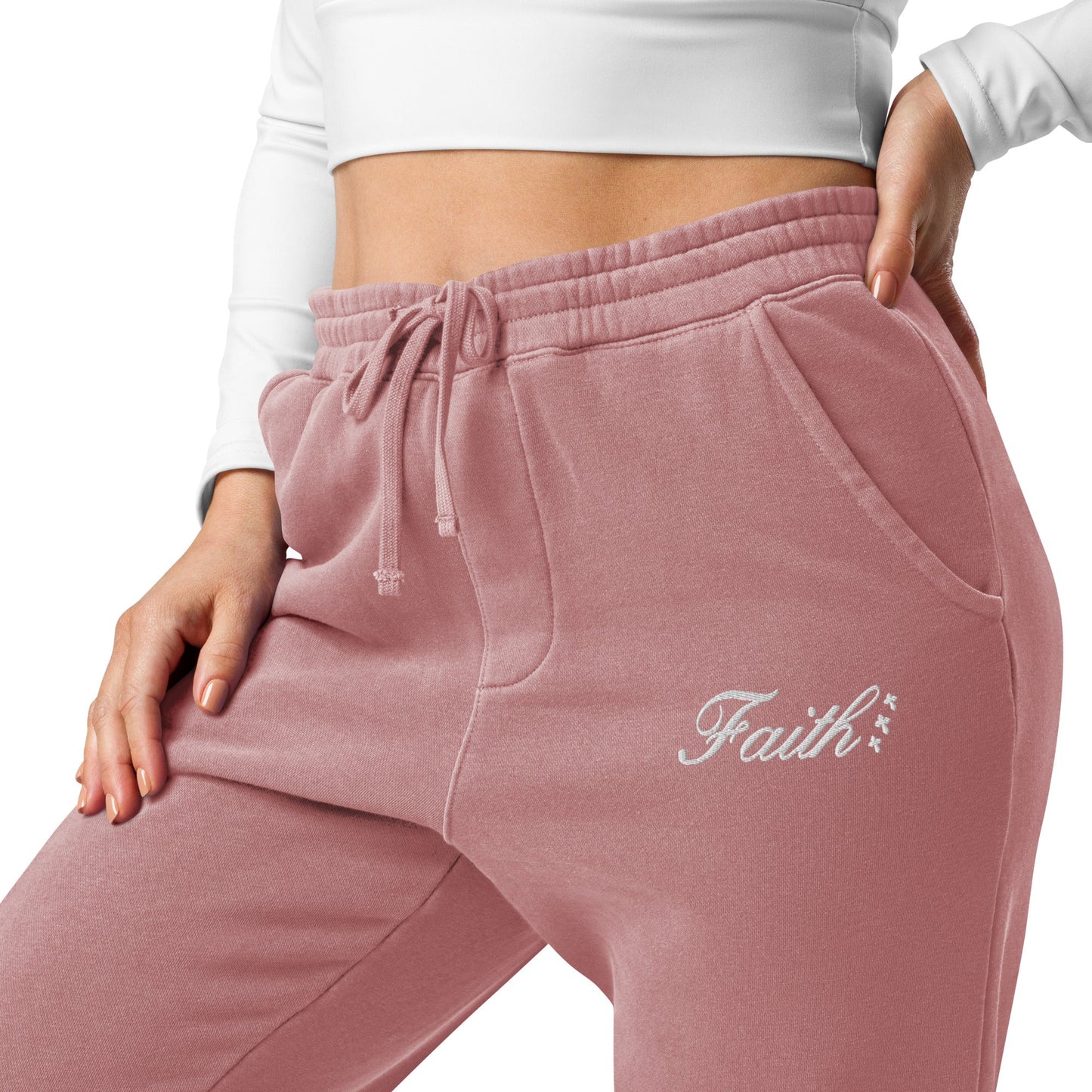 Embroidered Holy Trinity "Faith" Set Unisex Pigment Dyed Sweatpants - Faith, Can Apparel