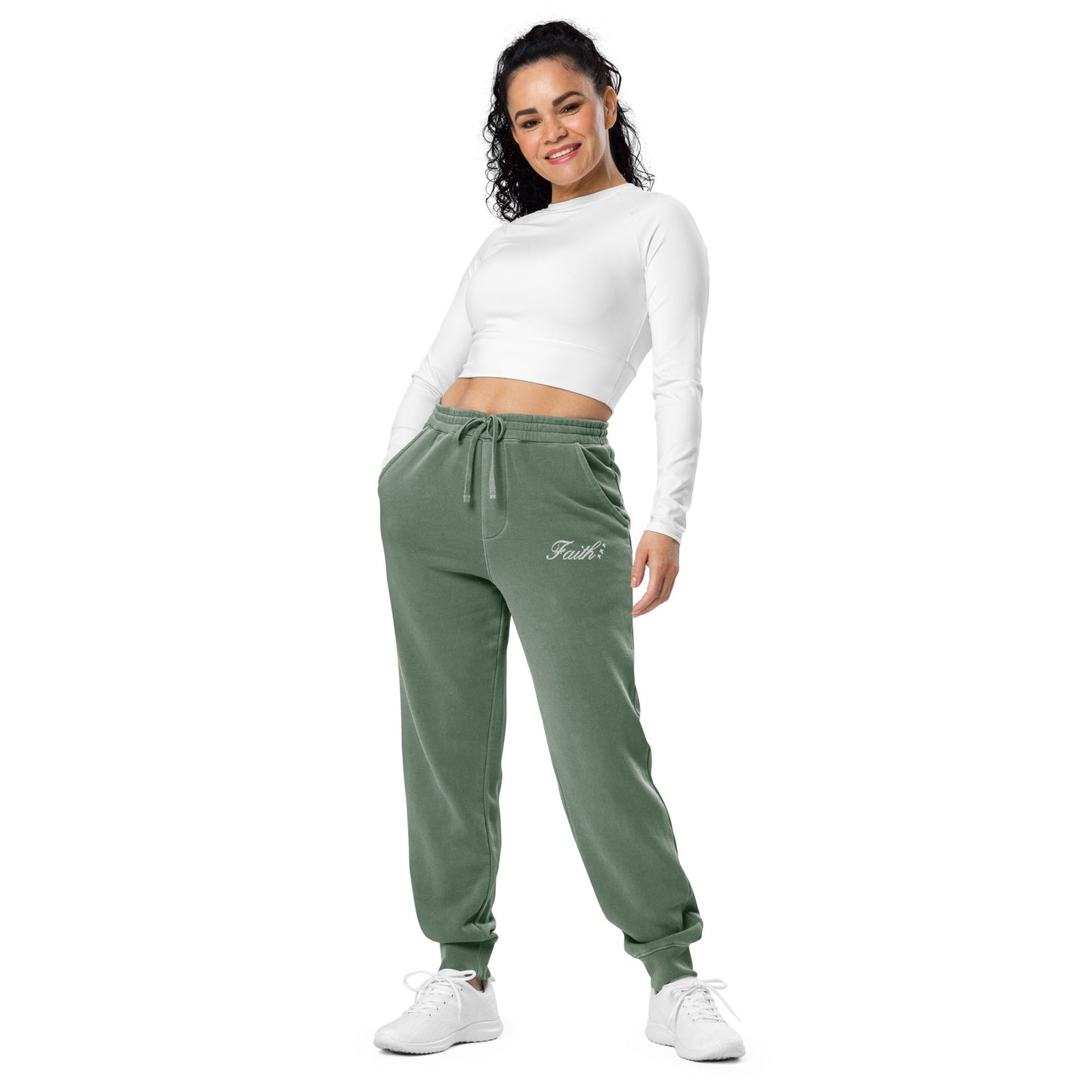 Embroidered Holy Trinity "Faith" Set Unisex Pigment Dyed Sweatpants - Faith, Can Apparel