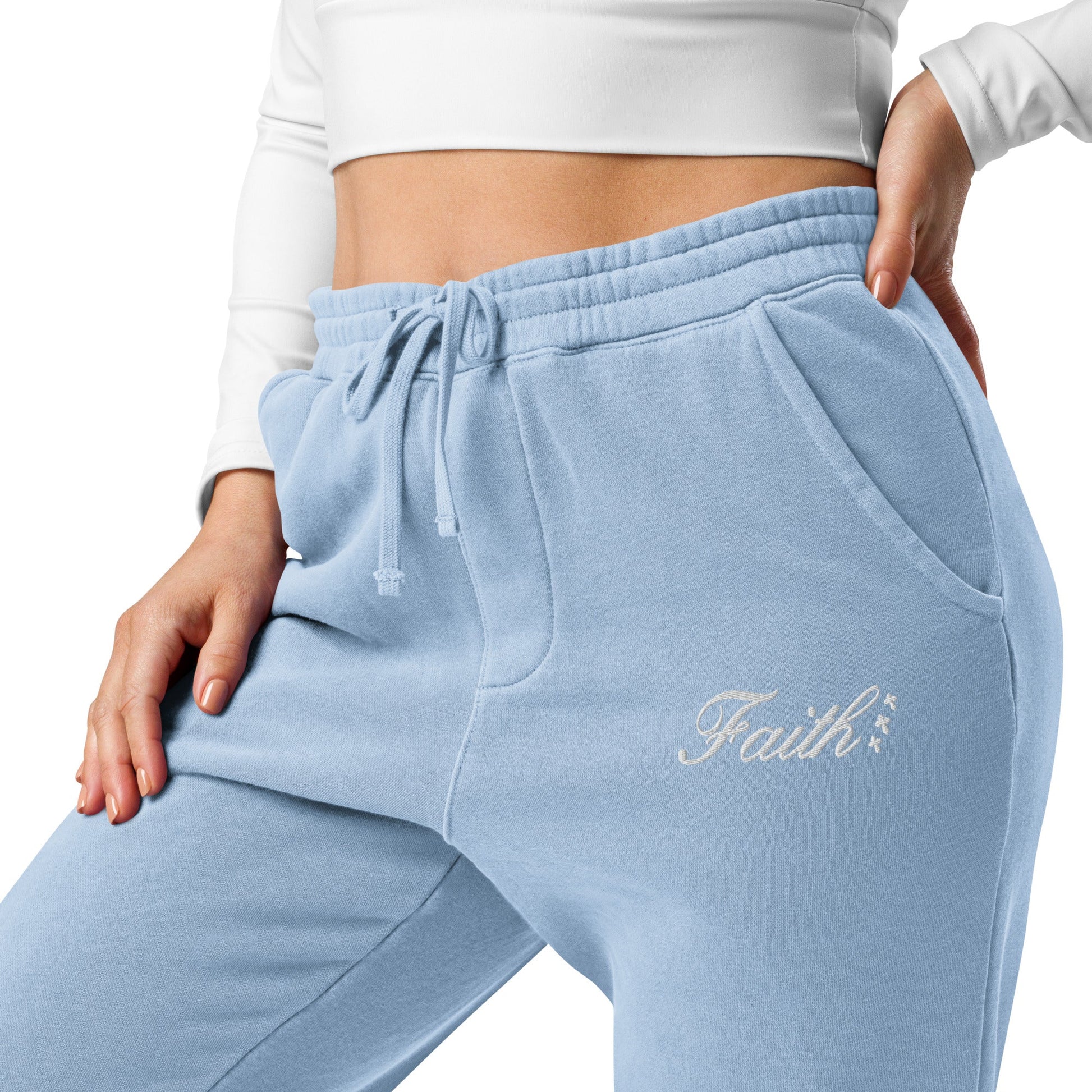 Embroidered Holy Trinity "Faith" Set Unisex Pigment Dyed Sweatpants - Faith, Can Apparel
