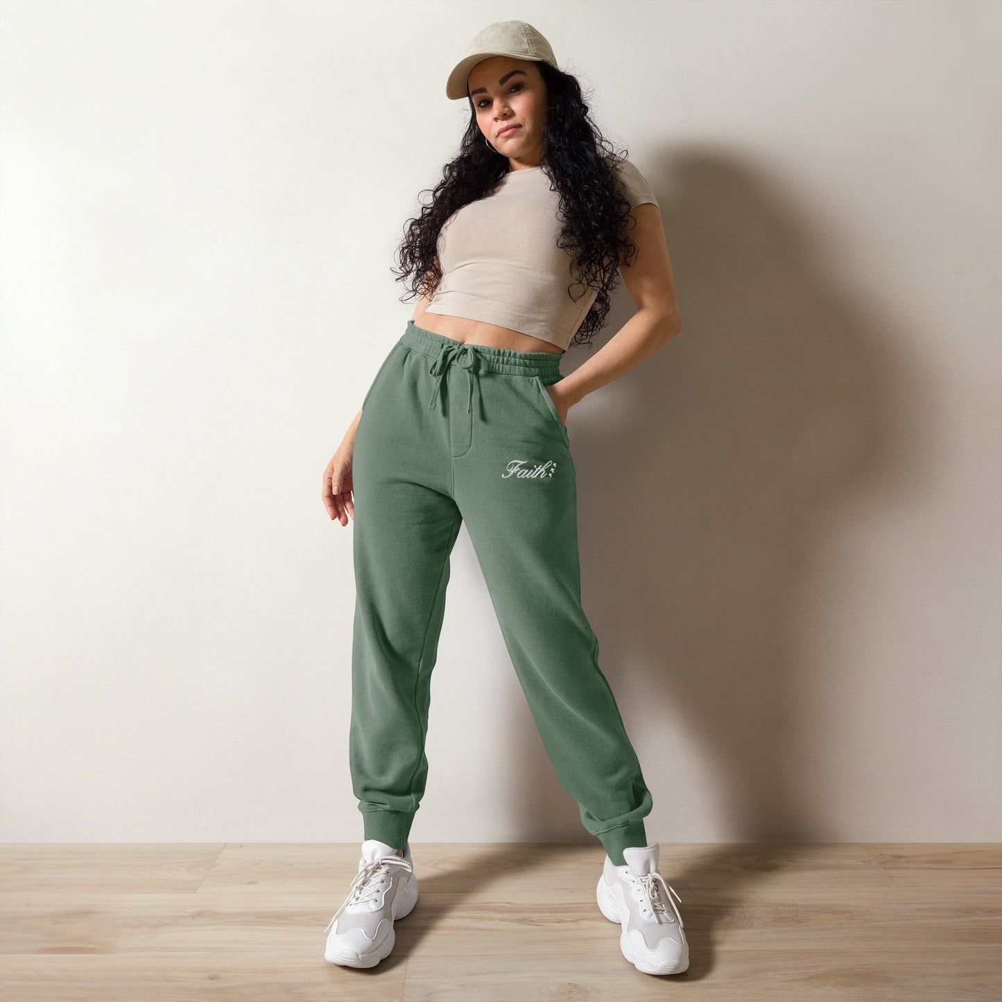 Embroidered Holy Trinity "Faith" Set Unisex Pigment Dyed Sweatpants - Faith, Can Apparel