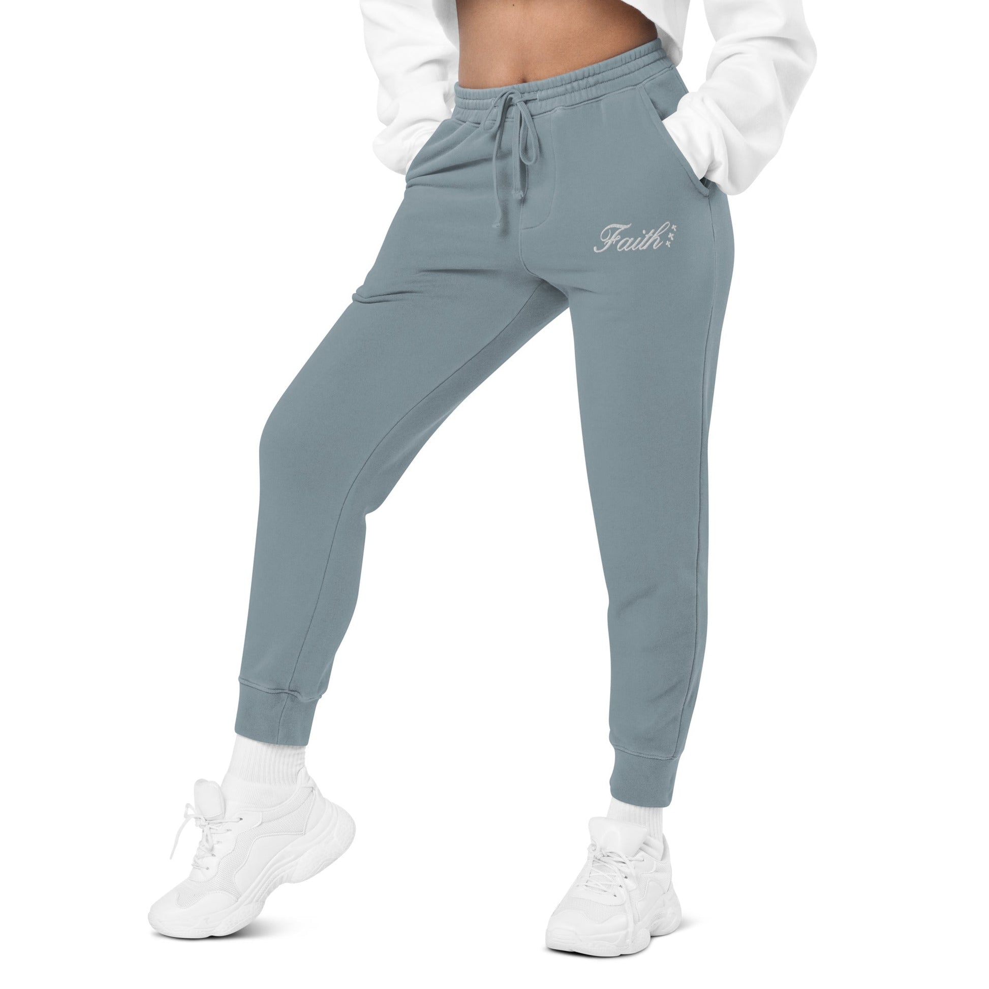 Embroidered Holy Trinity "Faith" Set Unisex Pigment Dyed Sweatpants - Faith, Can Apparel