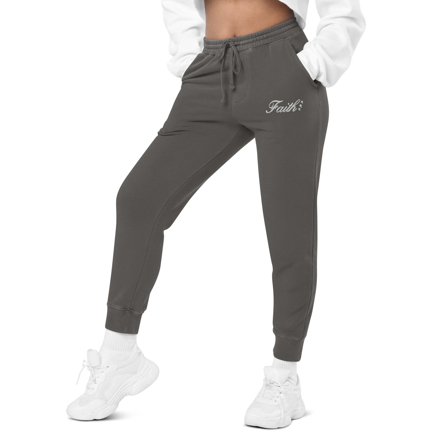 Embroidered Holy Trinity "Faith" Set Unisex Pigment Dyed Sweatpants - Faith, Can Apparel