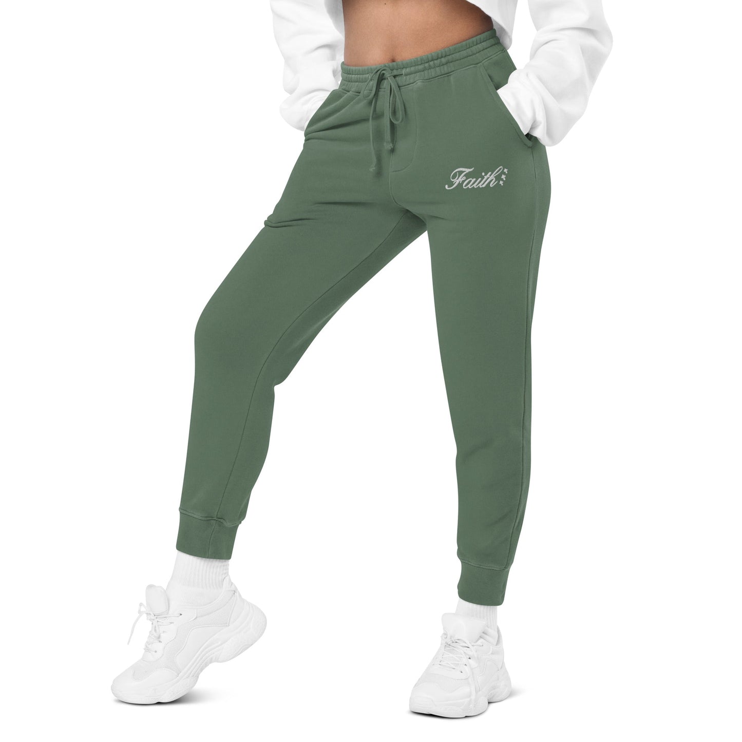 Embroidered Holy Trinity "Faith" Set Unisex Pigment Dyed Sweatpants - Faith, Can Apparel