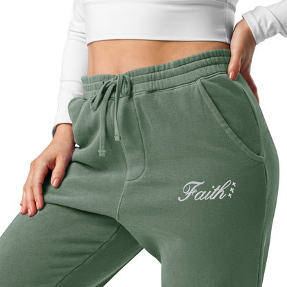 Embroidered Holy Trinity "Faith" Set Unisex Pigment Dyed Sweatpants - Faith, Can Apparel