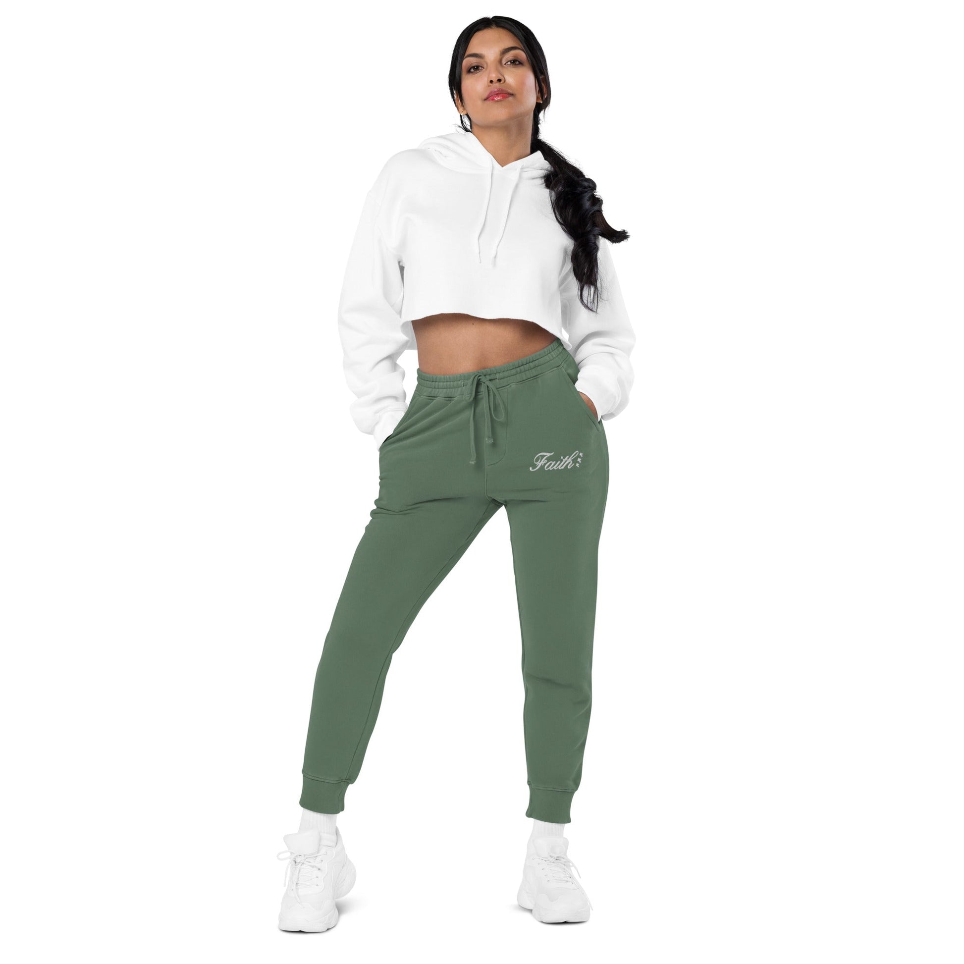 Embroidered Holy Trinity "Faith" Set Unisex Pigment Dyed Sweatpants - Faith, Can Apparel