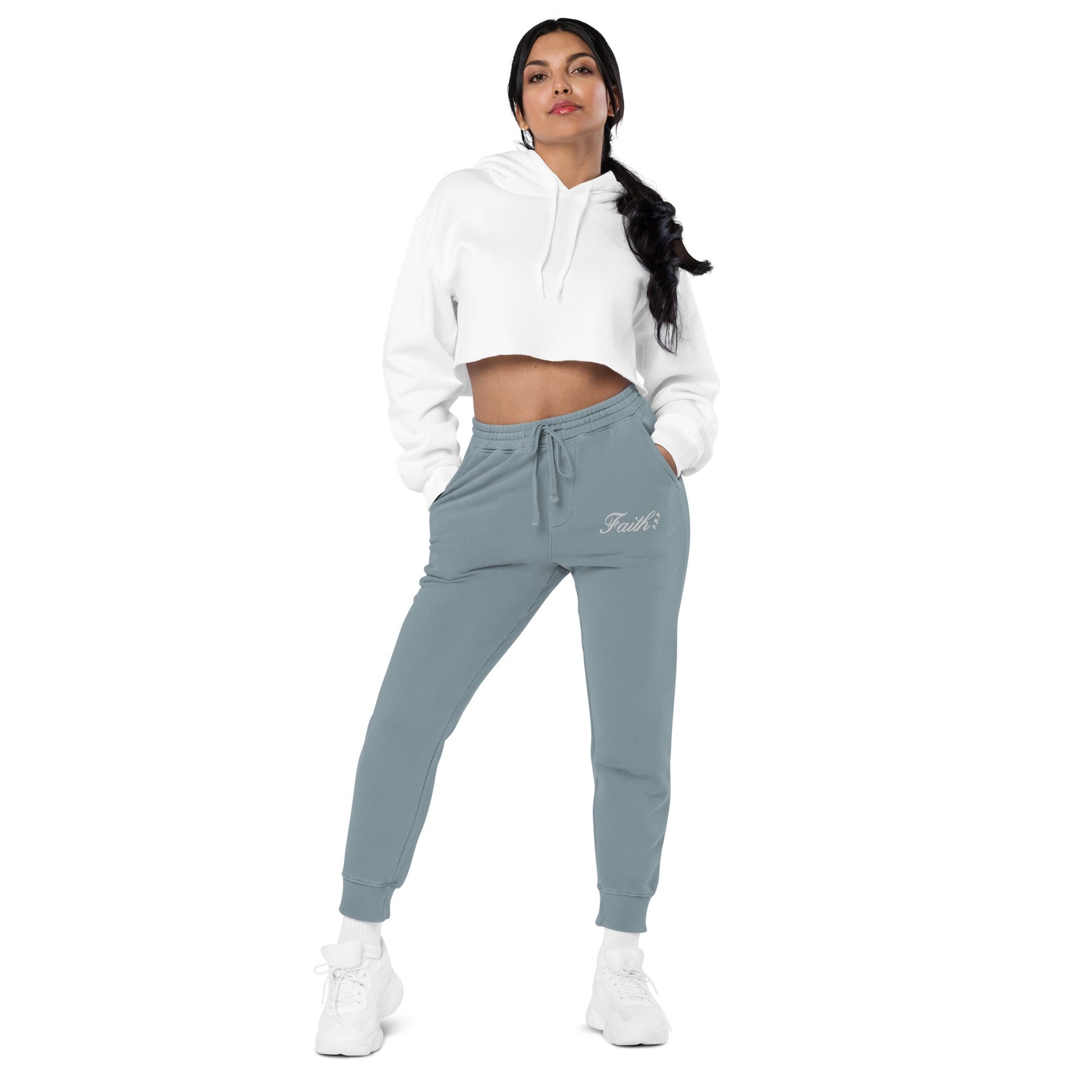 Embroidered Holy Trinity "Faith" Set Unisex Pigment Dyed Sweatpants - Faith, Can Apparel