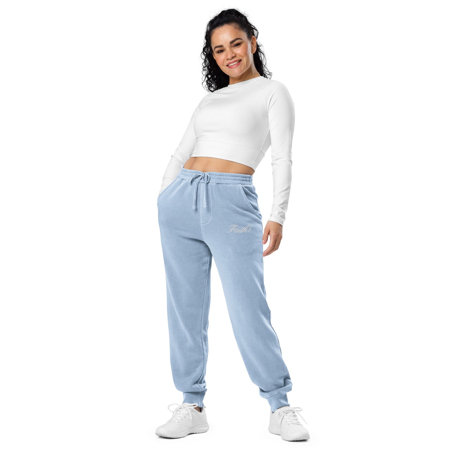 Embroidered Holy Trinity "Faith" Set Unisex Pigment Dyed Sweatpants - Faith, Can Apparel