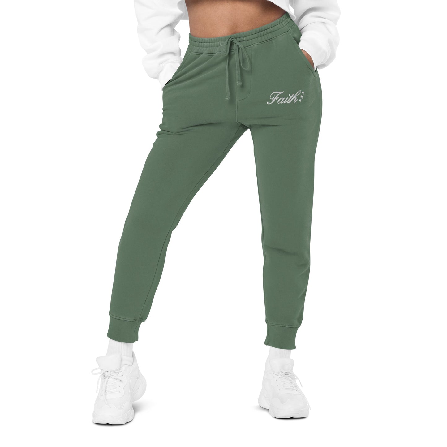 Embroidered Holy Trinity "Faith" Set Unisex Pigment Dyed Sweatpants - Faith, Can Apparel