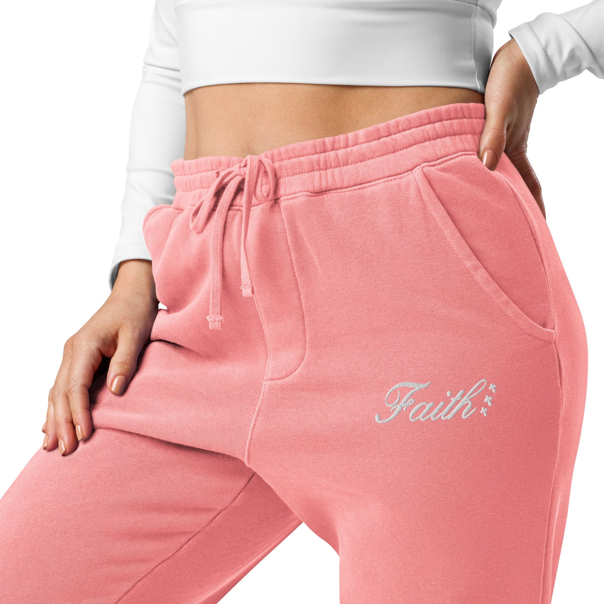 Embroidered Holy Trinity "Faith" Set Unisex Pigment Dyed Sweatpants - Faith, Can Apparel