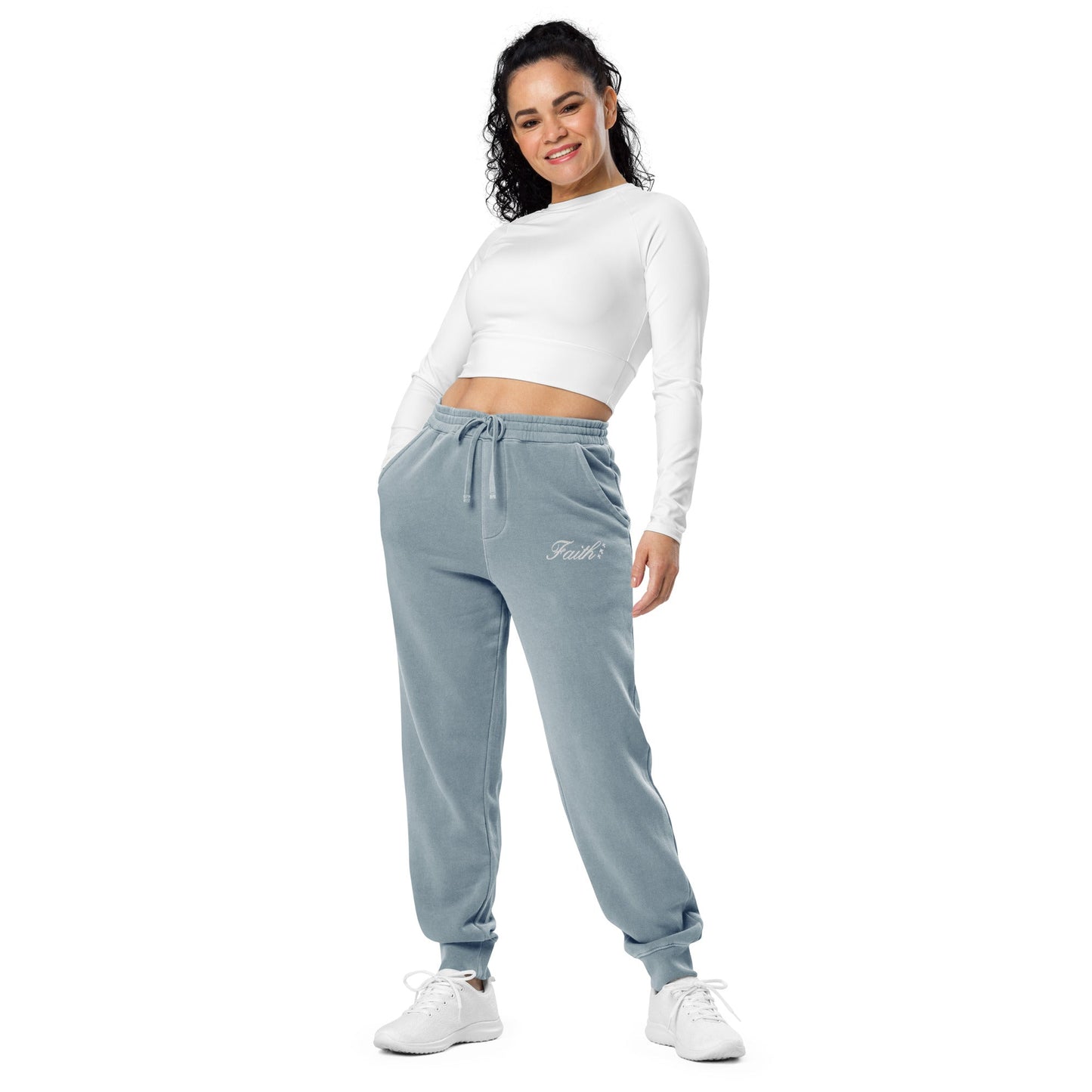 Embroidered Holy Trinity "Faith" Set Unisex Pigment Dyed Sweatpants - Faith, Can Apparel