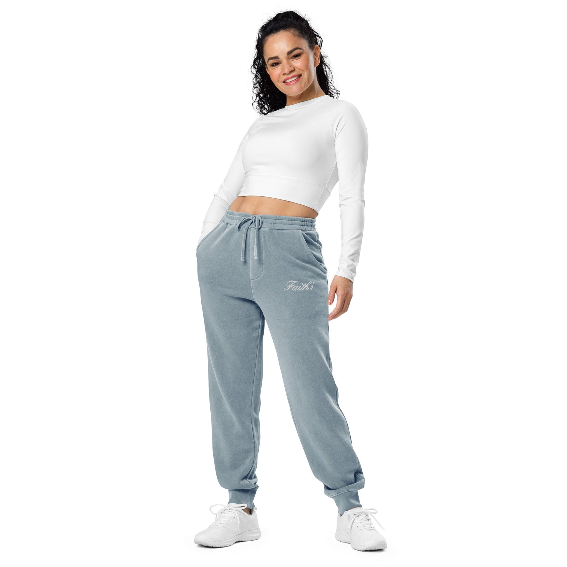 Embroidered Holy Trinity "Faith" Set Unisex Pigment Dyed Sweatpants - Faith, Can Apparel