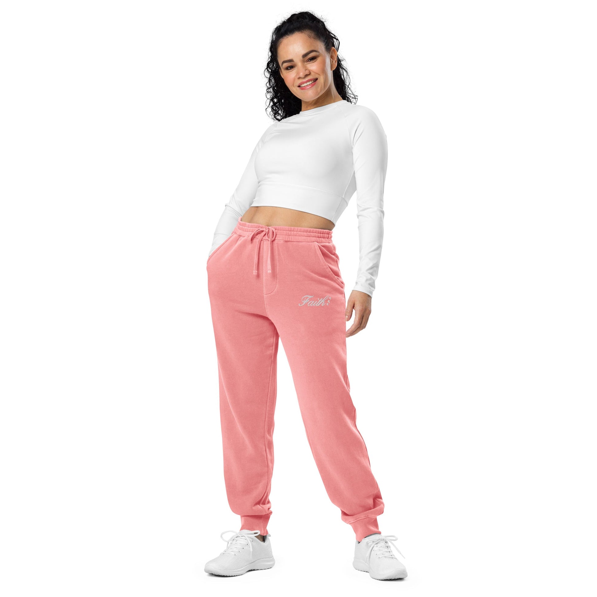 Embroidered Holy Trinity "Faith" Set Unisex Pigment Dyed Sweatpants - Faith, Can Apparel