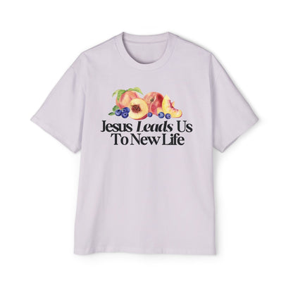 JESUS LEADS US TO NEW LIFE Men's Heavy Oversized Cotton T-Shirt - Faith, Can Apparel