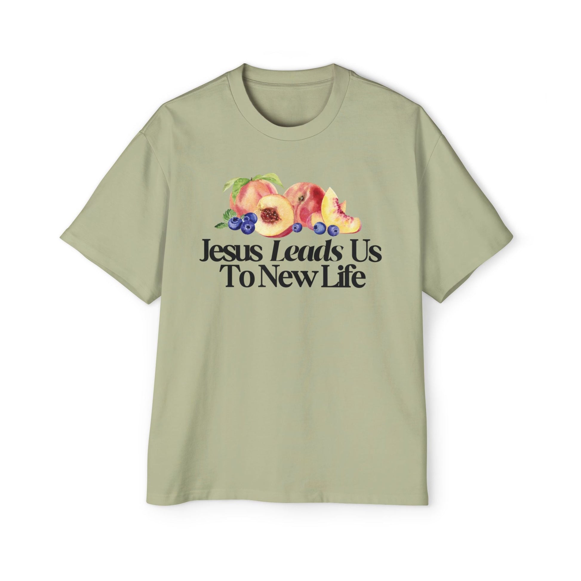 JESUS LEADS US TO NEW LIFE Men's Heavy Oversized Cotton T-Shirt - Faith, Can Apparel