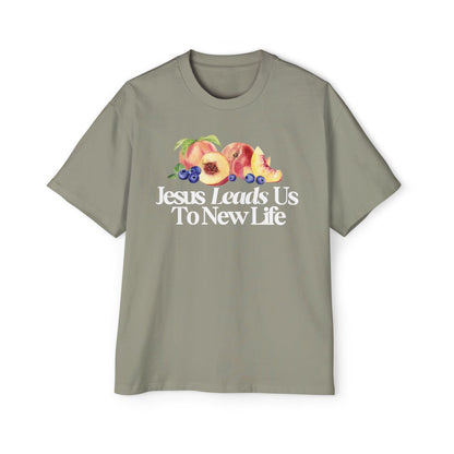 JESUS LEADS US TO NEW LIFE Men's Heavy Oversized Cotton T-Shirt - Faith, Can Apparel