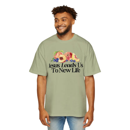 JESUS LEADS US TO NEW LIFE Men's Heavy Oversized Cotton T-Shirt - Faith, Can Apparel