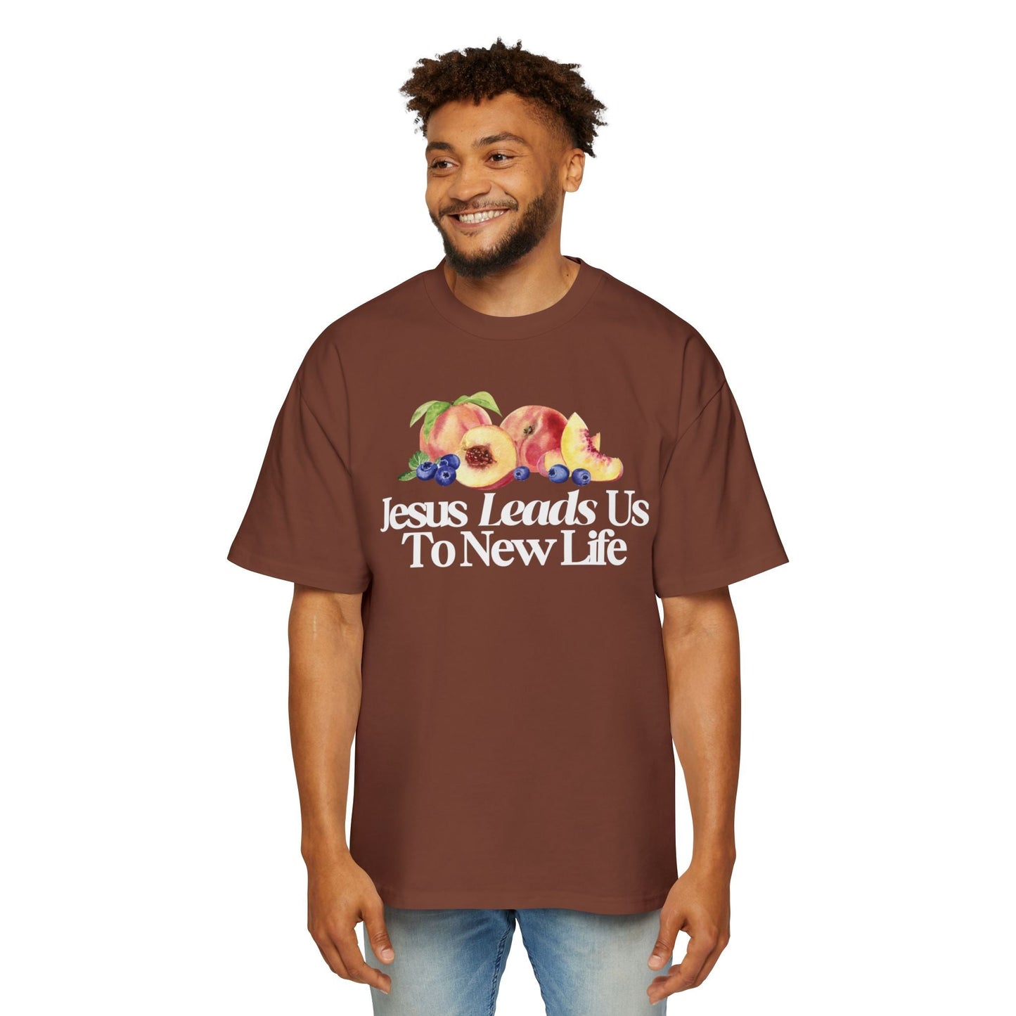 JESUS LEADS US TO NEW LIFE Men's Heavy Oversized Cotton T-Shirt - Faith, Can Apparel
