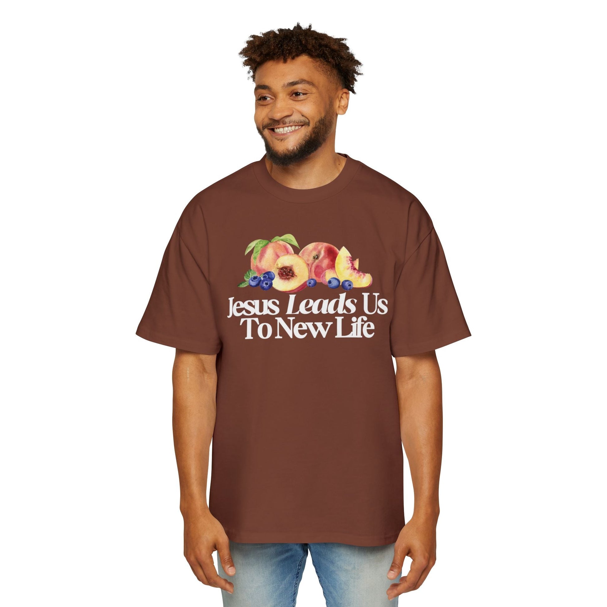 JESUS LEADS US TO NEW LIFE Men's Heavy Oversized Cotton T-Shirt - Faith, Can Apparel