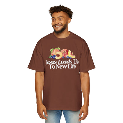 JESUS LEADS US TO NEW LIFE Men's Heavy Oversized Cotton T-Shirt - Faith, Can Apparel