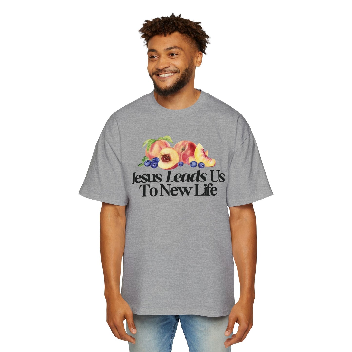 JESUS LEADS US TO NEW LIFE Men's Heavy Oversized Cotton T-Shirt - Faith, Can Apparel
