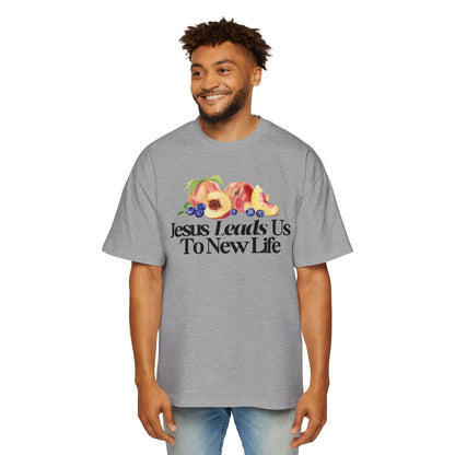 JESUS LEADS US TO NEW LIFE Men's Heavy Oversized Cotton T-Shirt - Faith, Can Apparel