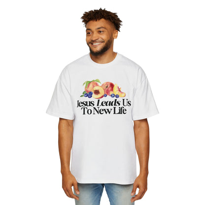 JESUS LEADS US TO NEW LIFE Men's Heavy Oversized Cotton T-Shirt - Faith, Can Apparel