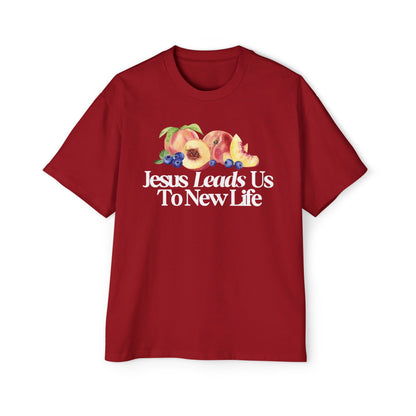 JESUS LEADS US TO NEW LIFE Men's Heavy Oversized Cotton T-Shirt - Faith, Can Apparel