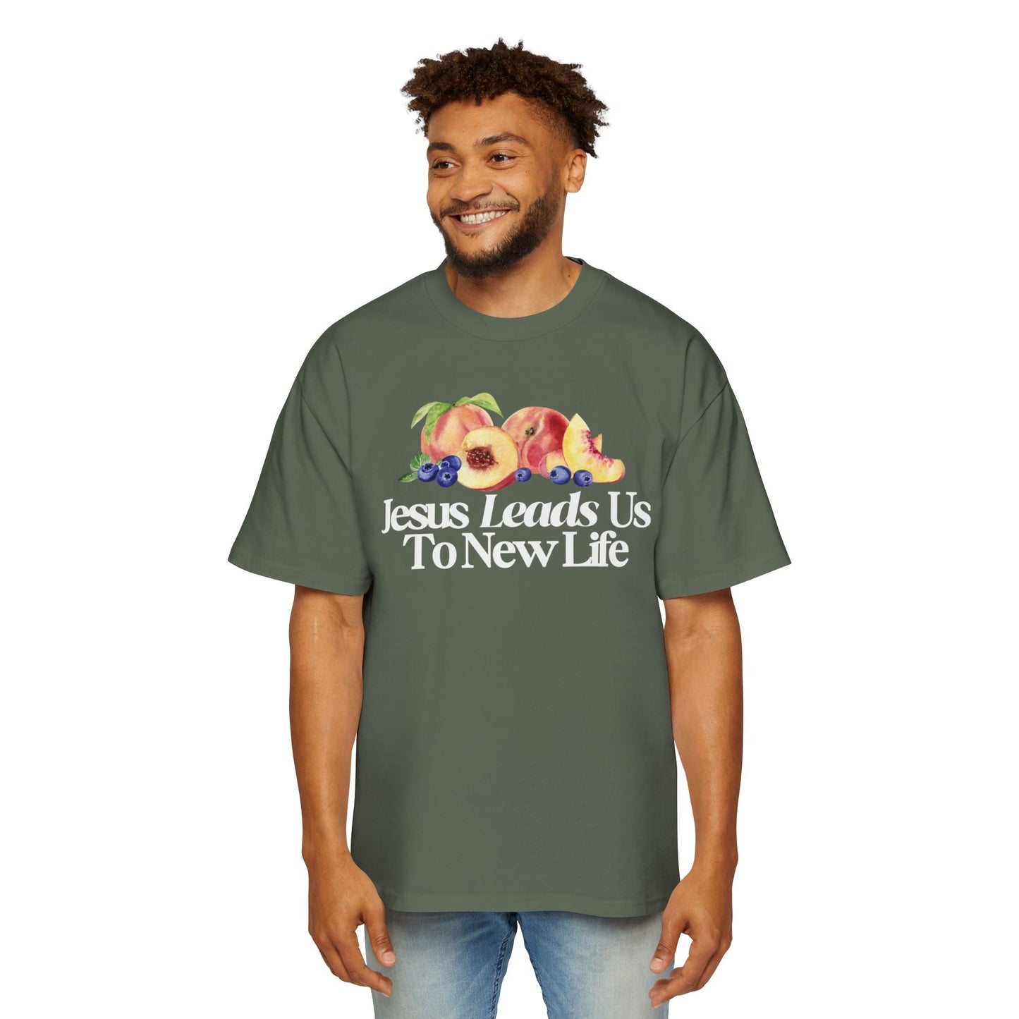 JESUS LEADS US TO NEW LIFE Men's Heavy Oversized Cotton T-Shirt - Faith, Can Apparel