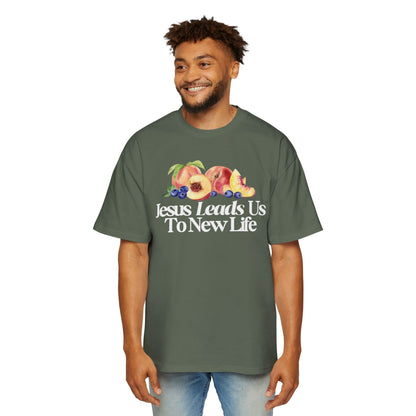 JESUS LEADS US TO NEW LIFE Men's Heavy Oversized Cotton T-Shirt - Faith, Can Apparel