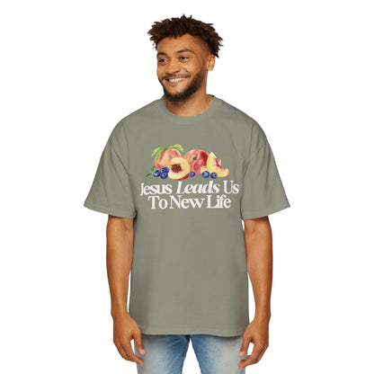 JESUS LEADS US TO NEW LIFE Men's Heavy Oversized Cotton T-Shirt - Faith, Can Apparel