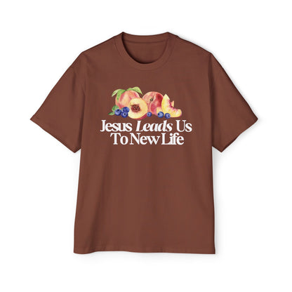 JESUS LEADS US TO NEW LIFE Men's Heavy Oversized Cotton T-Shirt - Faith, Can Apparel