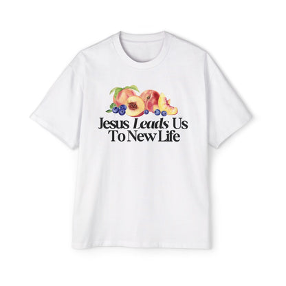 JESUS LEADS US TO NEW LIFE Men's Heavy Oversized Cotton T-Shirt - Faith, Can Apparel
