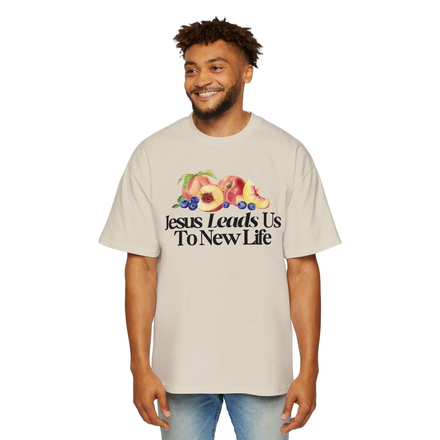 JESUS LEADS US TO NEW LIFE Men's Heavy Oversized Cotton T-Shirt - Faith, Can Apparel