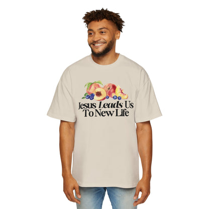 JESUS LEADS US TO NEW LIFE Men's Heavy Oversized Cotton T-Shirt - Faith, Can Apparel