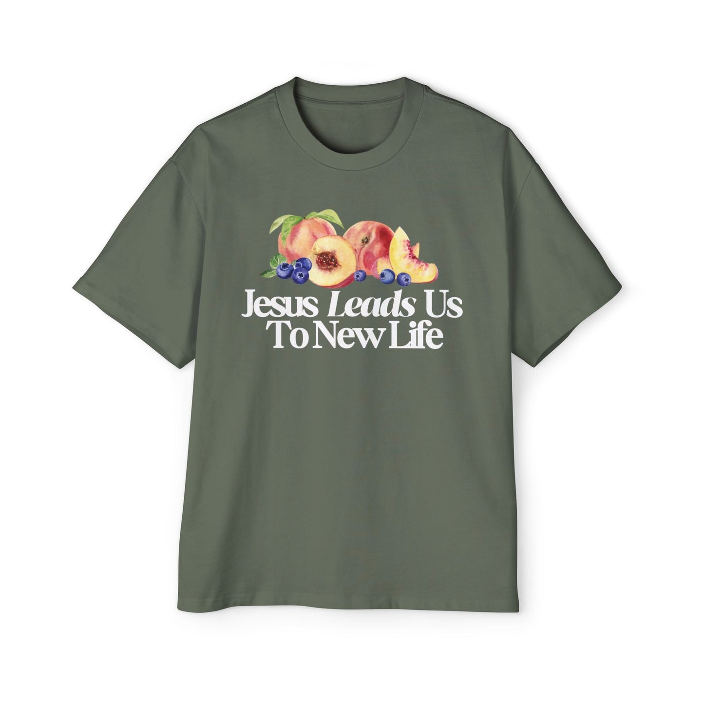 JESUS LEADS US TO NEW LIFE Men's Heavy Oversized Cotton T-Shirt - Faith, Can Apparel