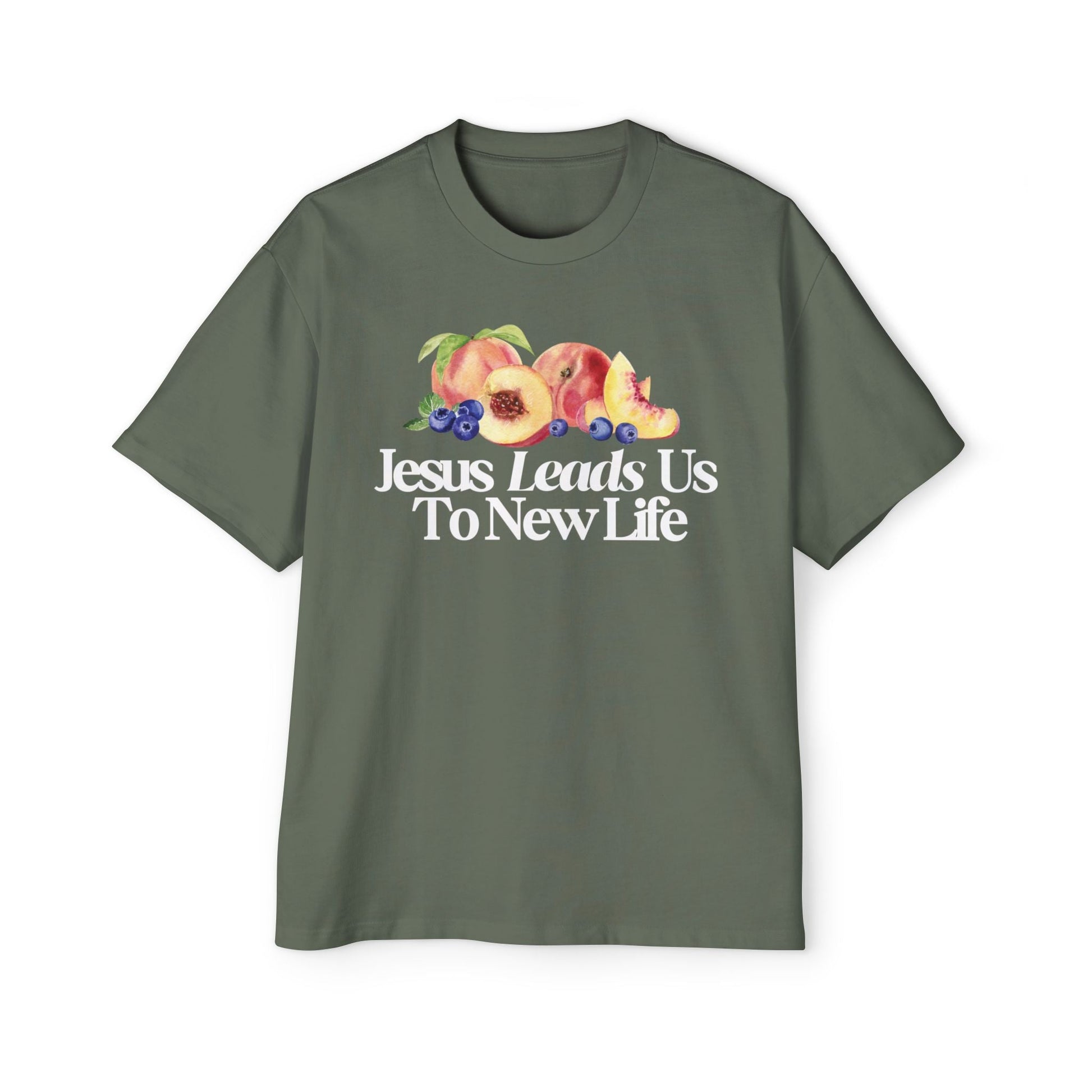 JESUS LEADS US TO NEW LIFE Men's Heavy Oversized Cotton T-Shirt - Faith, Can Apparel