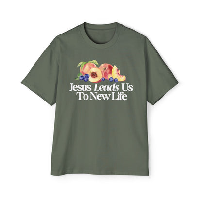 JESUS LEADS US TO NEW LIFE Men's Heavy Oversized Cotton T-Shirt - Faith, Can Apparel