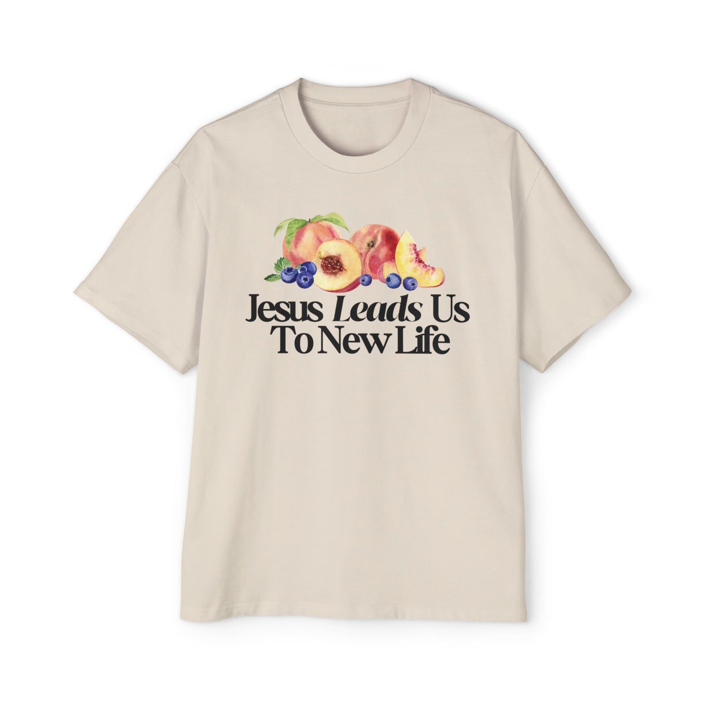 JESUS LEADS US TO NEW LIFE Men's Heavy Oversized Cotton T-Shirt - Faith, Can Apparel