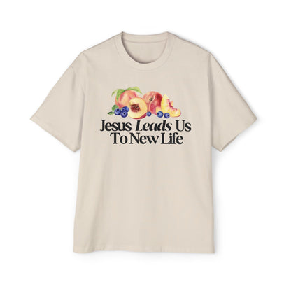 JESUS LEADS US TO NEW LIFE Men's Heavy Oversized Cotton T-Shirt - Faith, Can Apparel