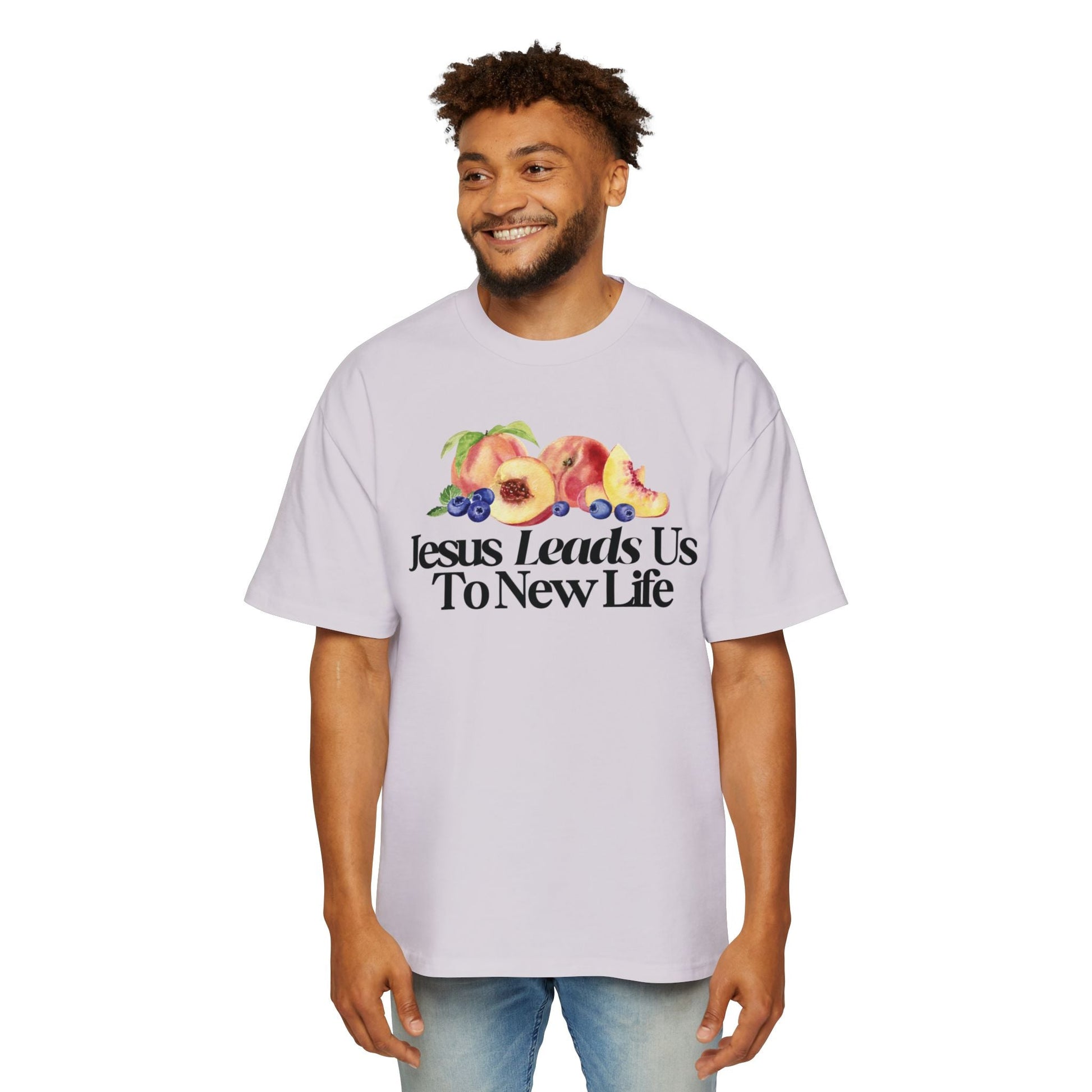 JESUS LEADS US TO NEW LIFE Men's Heavy Oversized Cotton T-Shirt - Faith, Can Apparel