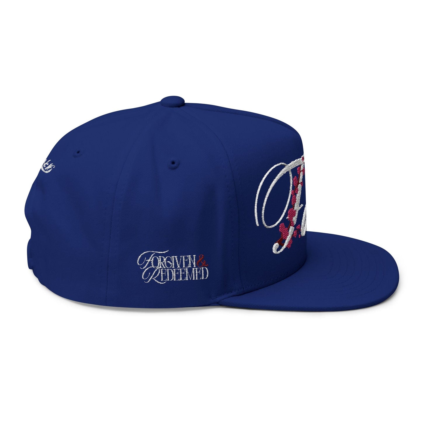 Romans 1:16 Faith Embroidered Flat Bill Cap Floral Script Snapback - Faith, Can Apparel