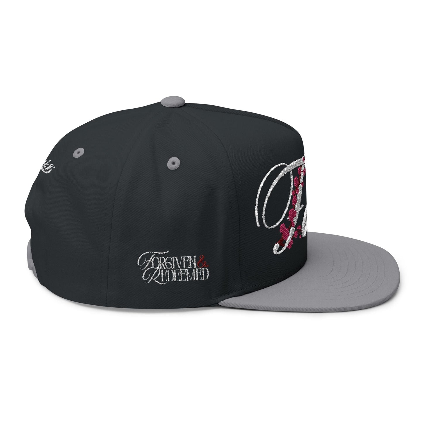 Romans 1:16 Faith Embroidered Flat Bill Cap Floral Script Snapback - Faith, Can Apparel
